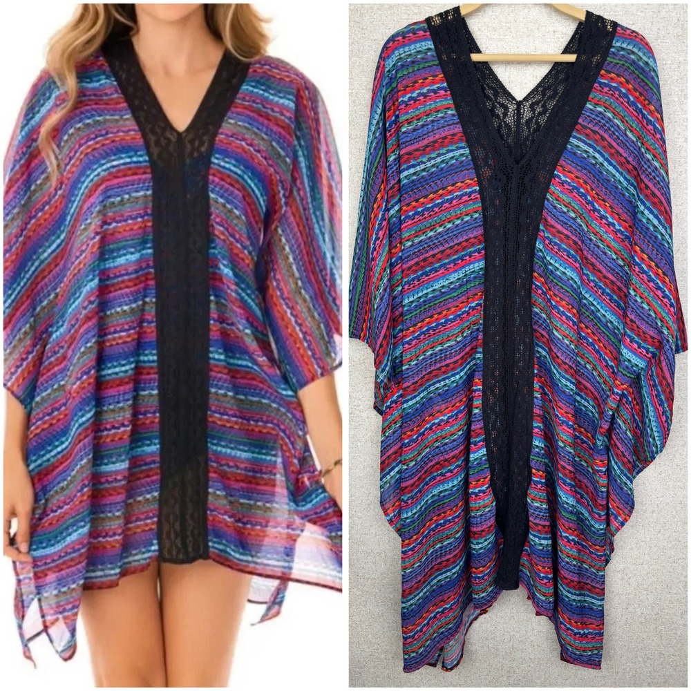 Miraclesuit Multicolor‎ Multicolor Stripe Caftan Coverup Size M